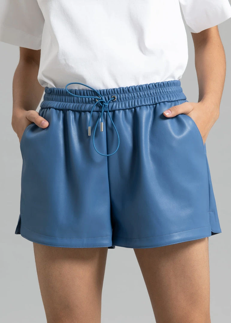 The Frankie Shop Sophia Faux Leather Shorts - Blue