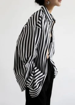 The Frankie Shop Sylvia Striped Oxford Shirt - Faded Black/White