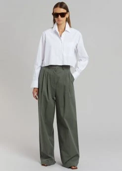 The Frankie Shop Tansy Cotton Pants - Olive CLOTHING