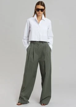 The Frankie Shop Tansy Cotton Pants - Olive CLOTHING