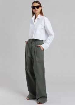The Frankie Shop Tansy Cotton Pants - Olive CLOTHING
