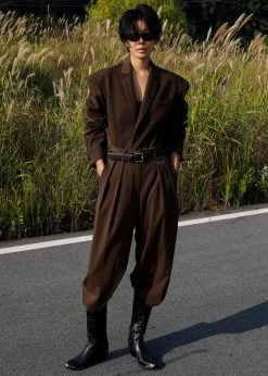 The Frankie Shop CLOTHING Tansy Oversized Blazer - Chocolate