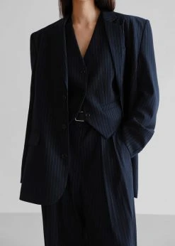The Frankie Shop CLOTHING Tansy Oversized Blazer - Navy Pinstripe