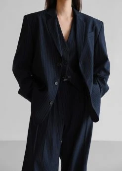The Frankie Shop CLOTHING Tansy Oversized Blazer - Navy Pinstripe