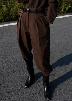 The Frankie Shop CLOTHING Tansy Pleated Trousers - Chocolate