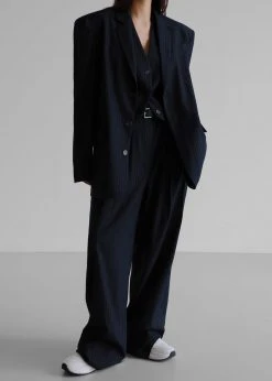 The Frankie Shop Tansy Pleated Trousers - Navy Pinstripe CLOTHING