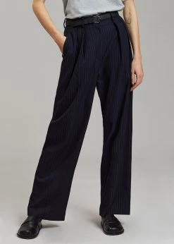 The Frankie Shop Tansy Pleated Trousers - Navy Pinstripe CLOTHING
