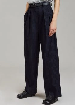 The Frankie Shop Tansy Pleated Trousers - Navy Pinstripe CLOTHING