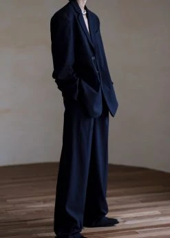 The Frankie Shop Tansy Pleated Trousers - Navy Pinstripe CLOTHING