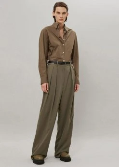 The Frankie Shop Tansy Pleated Trousers - Olive CLOTHING
