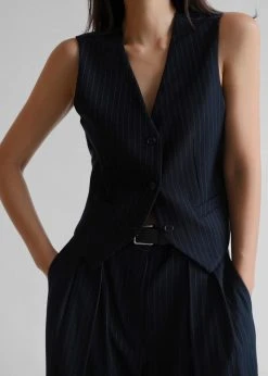 The Frankie Shop Tansy Tailored Vest - Navy Pinstripe CLOTHING
