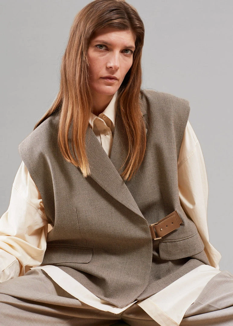 The Frankie Shop CLOTHING Tapiro Belted Vest - Beige Melange