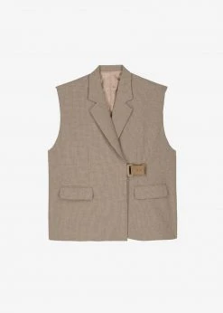 The Frankie Shop CLOTHING Tapiro Belted Vest - Beige Melange
