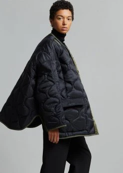 The Frankie Shop Teddy Quilted Jacket - Black/Olive