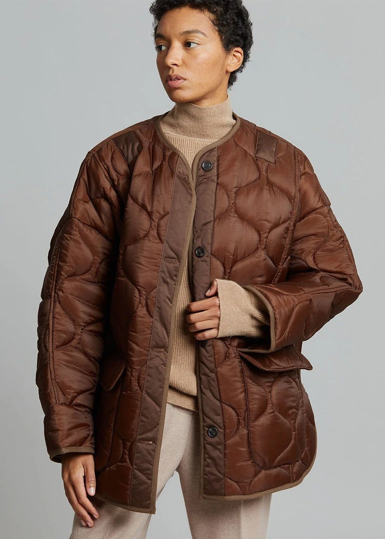 The Frankie Shop CLOTHING Teddy Quilted Jacket - Chocolate