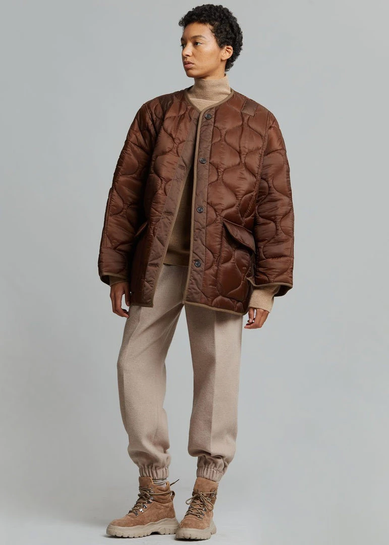 The Frankie Shop CLOTHING Teddy Quilted Jacket - Chocolate