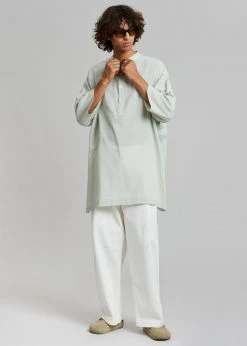 The Frankie Shop Men Teo Oversized Collarless Shirt - Light Celadon