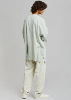 The Frankie Shop Men Teo Oversized Collarless Shirt - Light Celadon