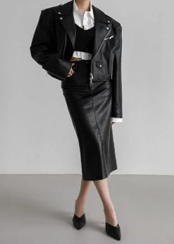 The Frankie Shop CLOTHING Tidus Cropped Biker Jacket - Black