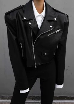 The Frankie Shop CLOTHING Tidus Cropped Biker Jacket - Black