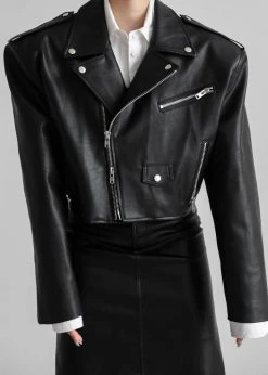 The Frankie Shop CLOTHING Tidus Cropped Biker Jacket - Black