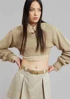 The Frankie Shop CLOTHING Titou Cropped Sweater - Taupe