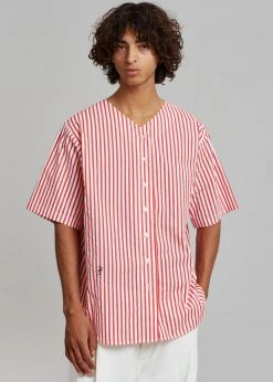 The Frankie Shop Tom Baseball Shirt - Red Stripe Men