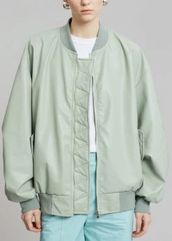 The Frankie Shop Tyler Faux Leather Bomber - Sage CLOTHING