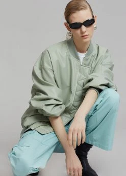 The Frankie Shop Tyler Faux Leather Bomber - Sage CLOTHING