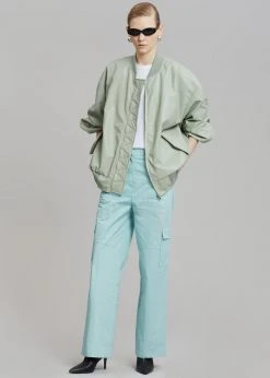 The Frankie Shop Tyler Faux Leather Bomber - Sage CLOTHING