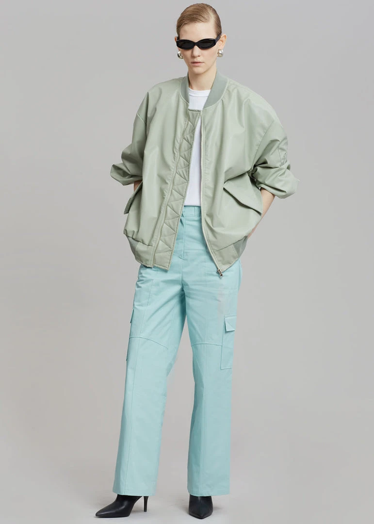 The Frankie Shop Tyler Faux Leather Bomber - Sage CLOTHING