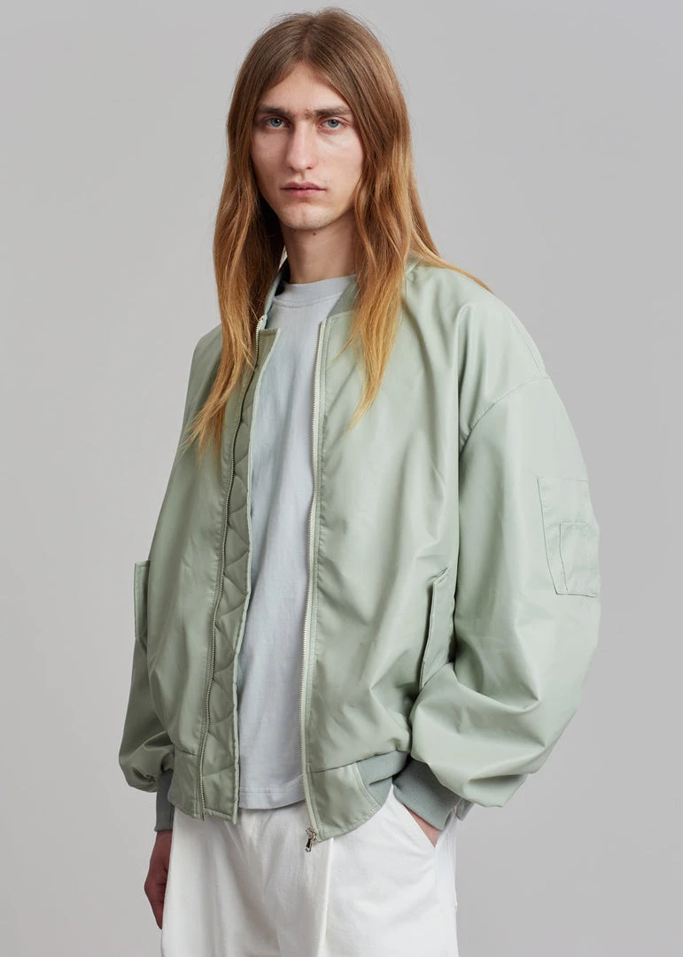 The Frankie Shop Tyler Faux Leather Bomber - Sage CLOTHING