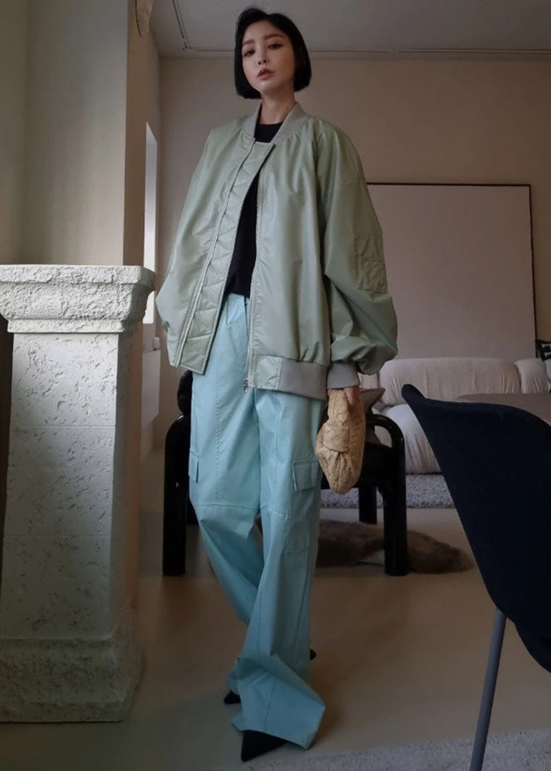 The Frankie Shop Tyler Faux Leather Bomber - Sage CLOTHING