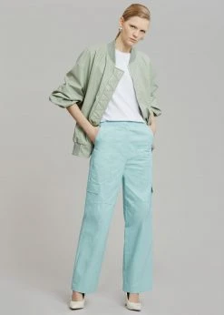 The Frankie Shop Tyler Faux Leather Bomber - Sage CLOTHING