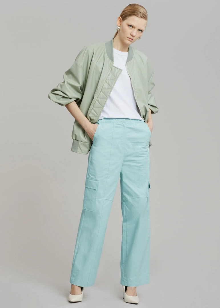 The Frankie Shop Tyler Faux Leather Bomber - Sage CLOTHING