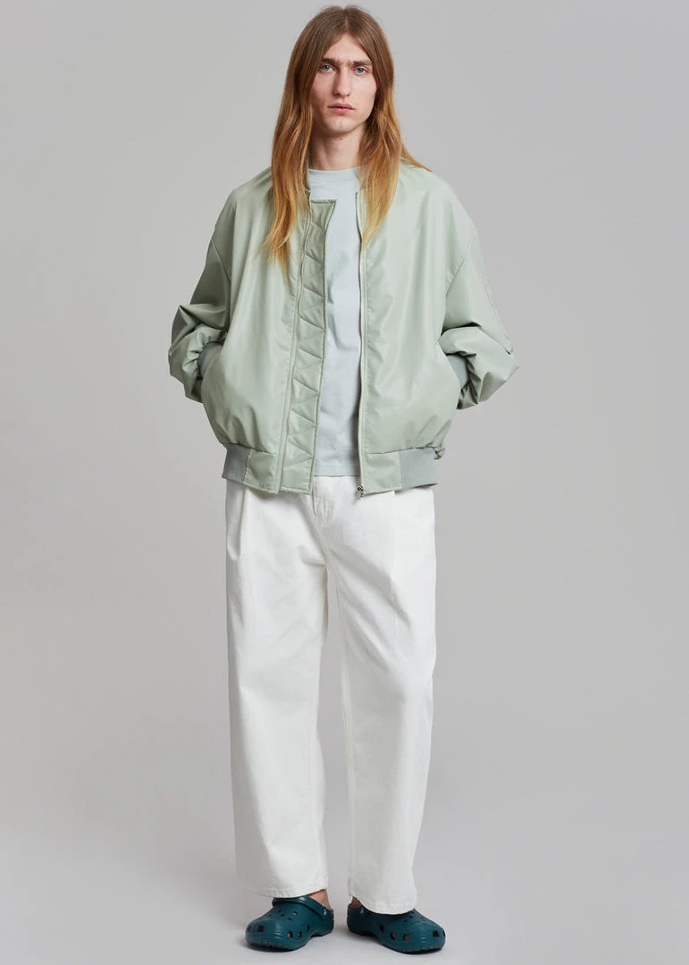 The Frankie Shop Tyler Faux Leather Bomber - Sage CLOTHING