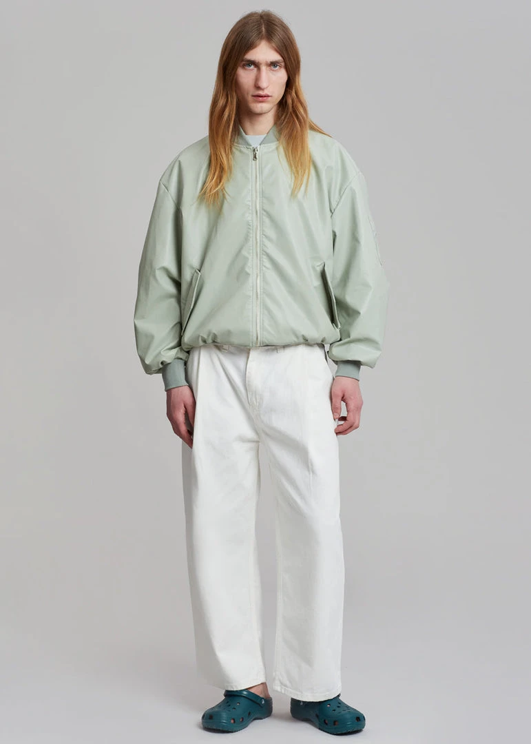 The Frankie Shop Tyler Faux Leather Bomber - Sage CLOTHING