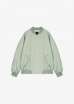 The Frankie Shop Tyler Faux Leather Bomber - Sage CLOTHING