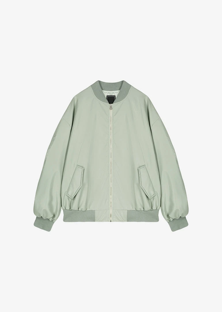 The Frankie Shop Tyler Faux Leather Bomber - Sage CLOTHING