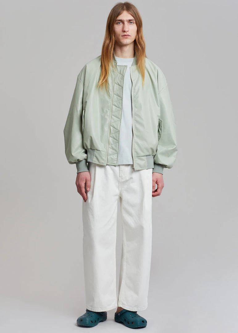 The Frankie Shop Tyler Faux Leather Bomber - Sage CLOTHING