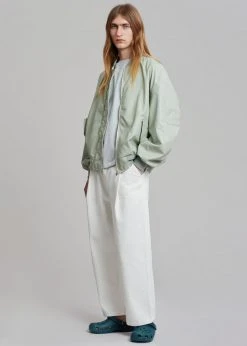 The Frankie Shop Tyler Faux Leather Bomber - Sage CLOTHING