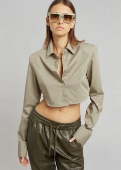 The Frankie Shop Uma Cropped Shirt - Olive
