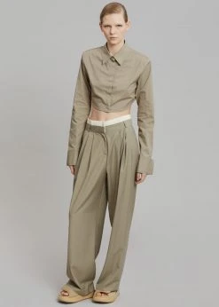 The Frankie Shop Uma Cropped Shirt - Olive