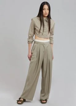 The Frankie Shop Uma Cropped Shirt - Olive