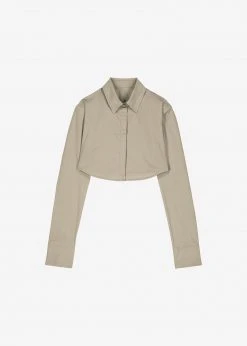 The Frankie Shop Uma Cropped Shirt - Olive