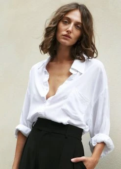 The Frankie Shop Hanna Silky Oversized Blouse - White CLOTHING