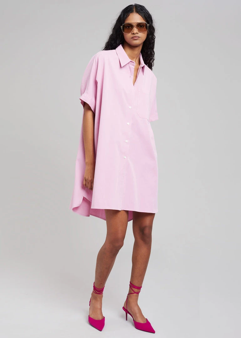 The Frankie Shop Yvonne Boxy Shirt Dress - Pink CLOTHING
