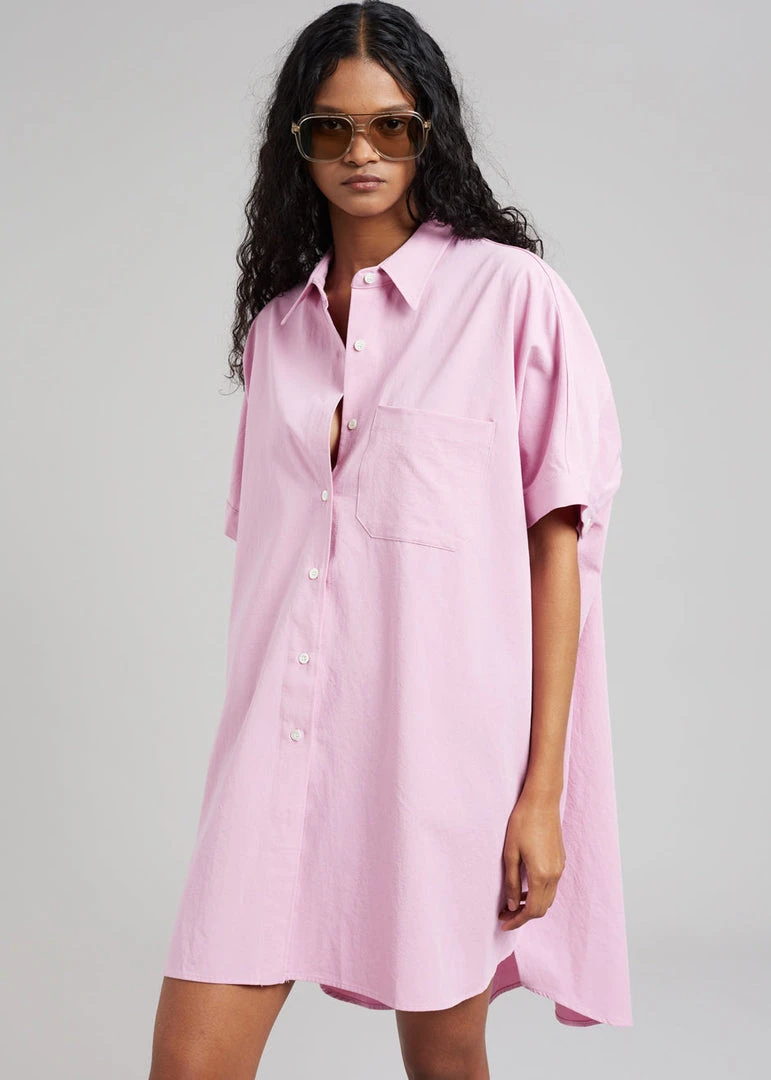 The Frankie Shop Yvonne Boxy Shirt Dress - Pink CLOTHING