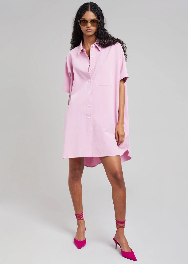 The Frankie Shop Yvonne Boxy Shirt Dress - Pink CLOTHING