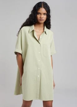 The Frankie Shop Yvonne Boxy Shirt Dress - Sage